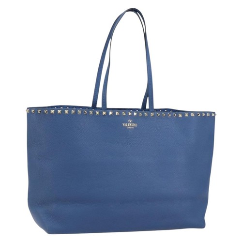 Valentino Garavani Rockstud Shopper Tote Leather Blue Tote Bag