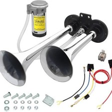 12V 150db Air Horn, Chrome Zinc Dual Trumpet Air Horn with Compressor silver