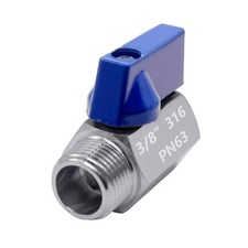 3/8" Mini Ball Valve, 316 Stainless Steel Female x Male NPT Thread Shut-Off V...