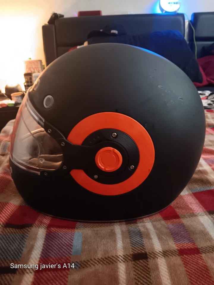 Casco de motociclista Daytona retro aprobado por el DOT negro naranja detalles casco de motocicleta Foto 3 de 4