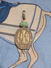 Sterling Silver Signed NRA Medallion Pendant Green Oval Bezel Stone — photo 1
