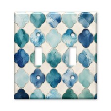 Blue Moroccan Tile Switch Plate Cover, Watercolor Geometric Light Switch Cover,