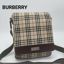 Burberry Nova Check Nylon Leather Shoulder Bag Beige Dark Brown Auth