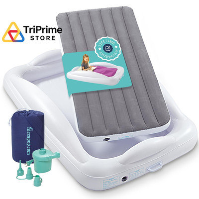Hiccapop Inflatable Toddler Travel Bed with Safety Bumpers Toddler, Grey