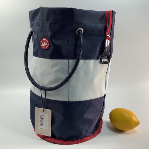 Peter Millar Crown Beverage Tote Cooler Drain Hole Holds 12 Cans Sport Navy Red - Picture 15 of 21