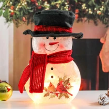 Lampara Muneco Nieve Navidad Led Decoracion Cristal Pintado Sombrero Bufanda