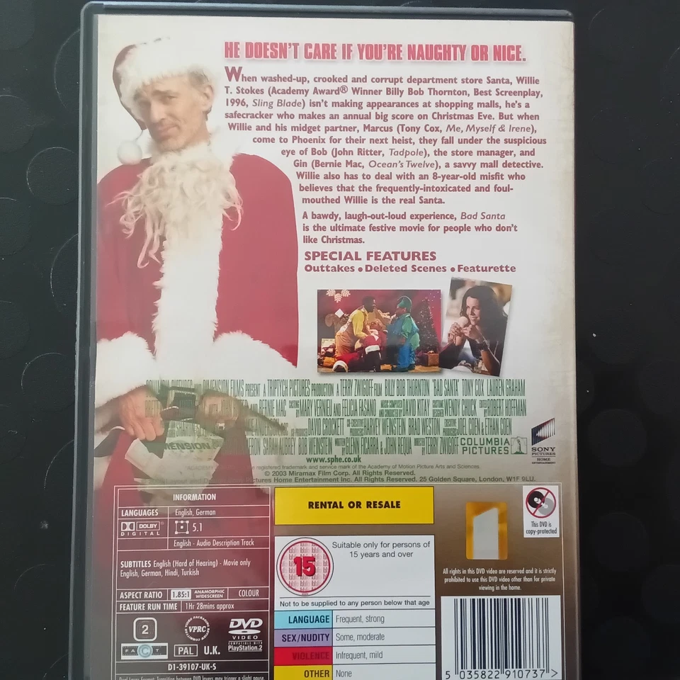 Bad Santa (DVD, 2005)  Billy Bob Thornton, Xmas, Christmas movie 15 - Image 2 of 2