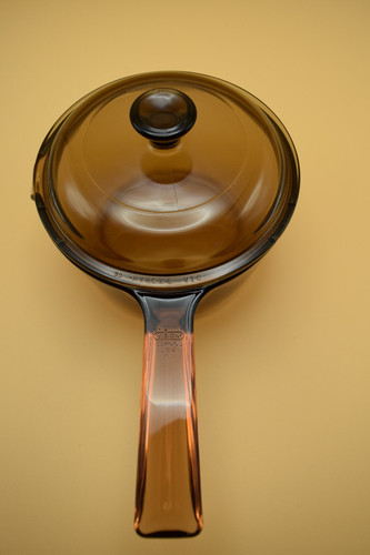 Vintage CorningWare Vision 1L Saucepan w/Spout & PYREX Lid Amber