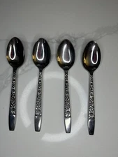 VTG MCM Hanford Forge Spring lake Floral Lot Of 4 Spoons 6.25 Inch Stainless