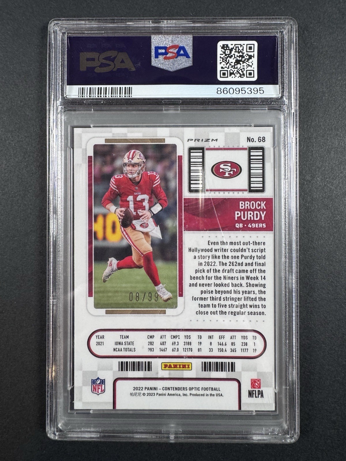 Panini 2022 Contenders Optic Brock Purdy Rookie Ticket Blue Prizm /99 #68 PSA 10 view 2