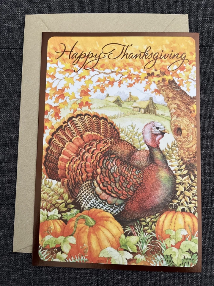 Hallmark Greeting Card Happy Thanksgiving Turkey Pumpkins Fall Family Friends - Image 3 of 4