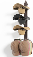 Wall-Mounted Cowboy Hat Rack, Holds up to 4 Hats, Wooden and Metal Organizer 1