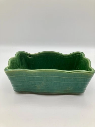 Vintage McCoy POTTERY Green Ceramic Planter Rectangle 8" Long MCM