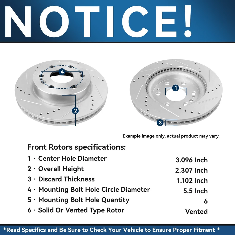 Front Rear Drilled Rotor Brake Pad for Silverado Sierra 1500 Yukon XL Escalade - Image 3 of 4
