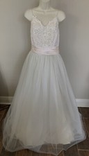 Jessica McClintock BALL GOWN 8 NEW Formal PEARLS SPARKLE Ivory/Pink Dress