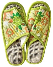 Lime Green Floral Embroidered Shoe Slipper With Rubber Sole