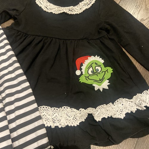 Girls Boutique Christmas Grinch 2 piece set Shirt & Ruffled Pants 6/7 - Picture 4 of 15
