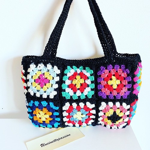 Borsa granny COTONE O LANA mattonelle MODELLO LOVELY uncinetto | eBay