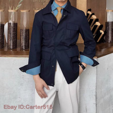 Vintage Men's Safari Jacket Four Pockets Hunting Coats Slim Fit Khaki Beige Plus