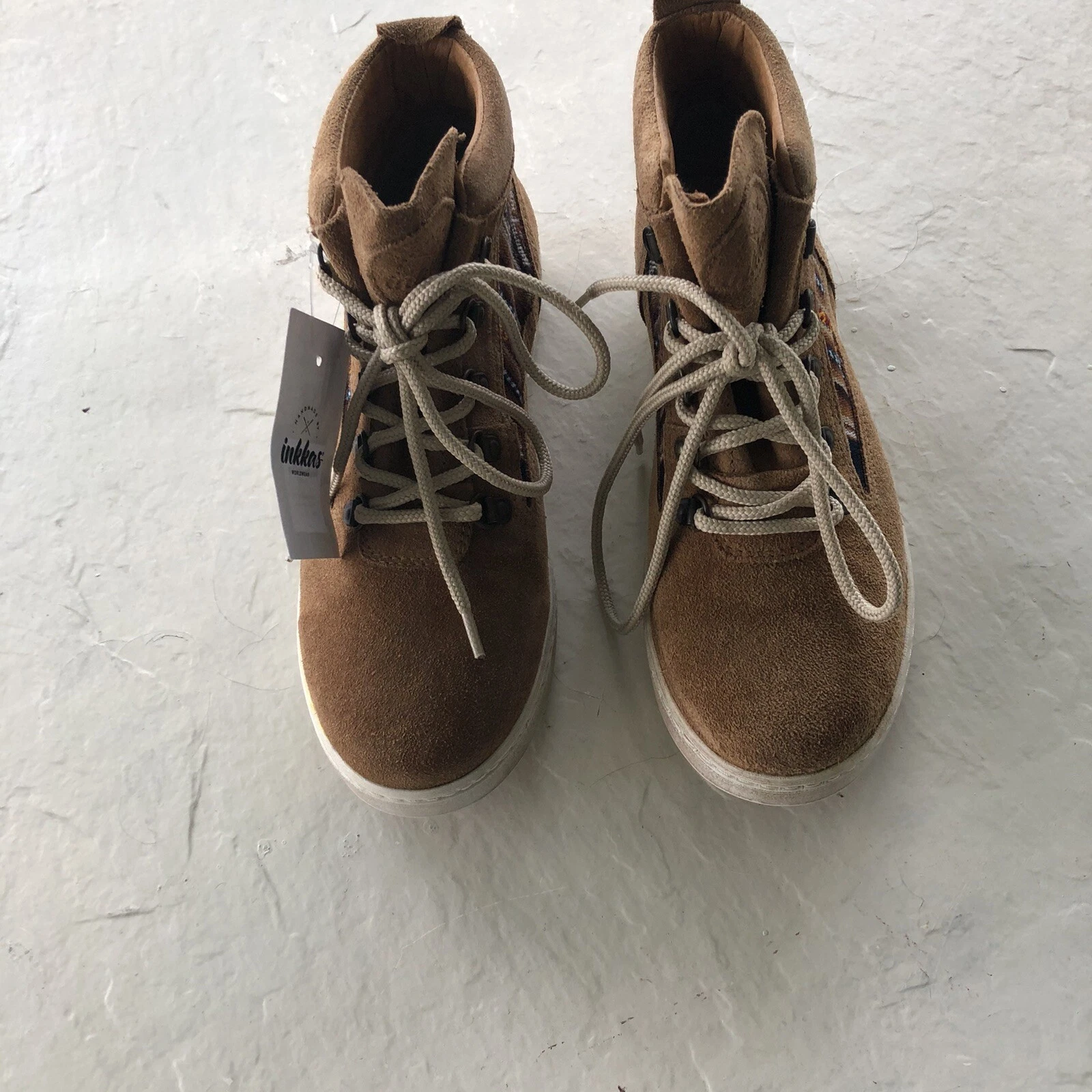 New Inkkas Handmade Women 100% Brown Leather Camping High Top Boots In Size 8.