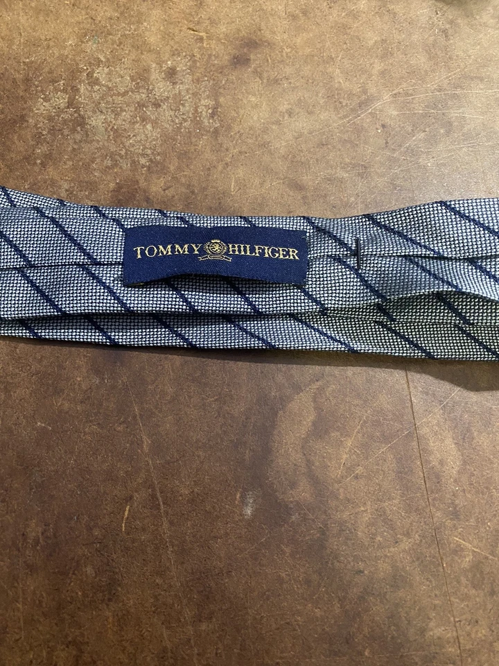 Corbata de seda Tommy Hilfiger azul gris malla rayas hombre 57 x 3,5 Foto 2 de 3