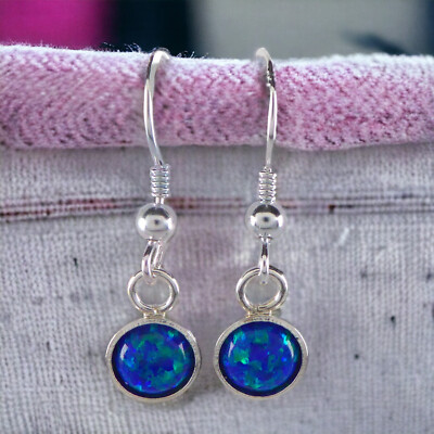 Blaue Lab Opal Ohrringe mit 6mm 925 Sterling Silber Fassung und Ohrhaken