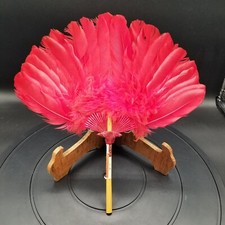 Natural Dyed Red Feather Hand Fan Art Piece Decore Cardinal or Red Bird Theme 
