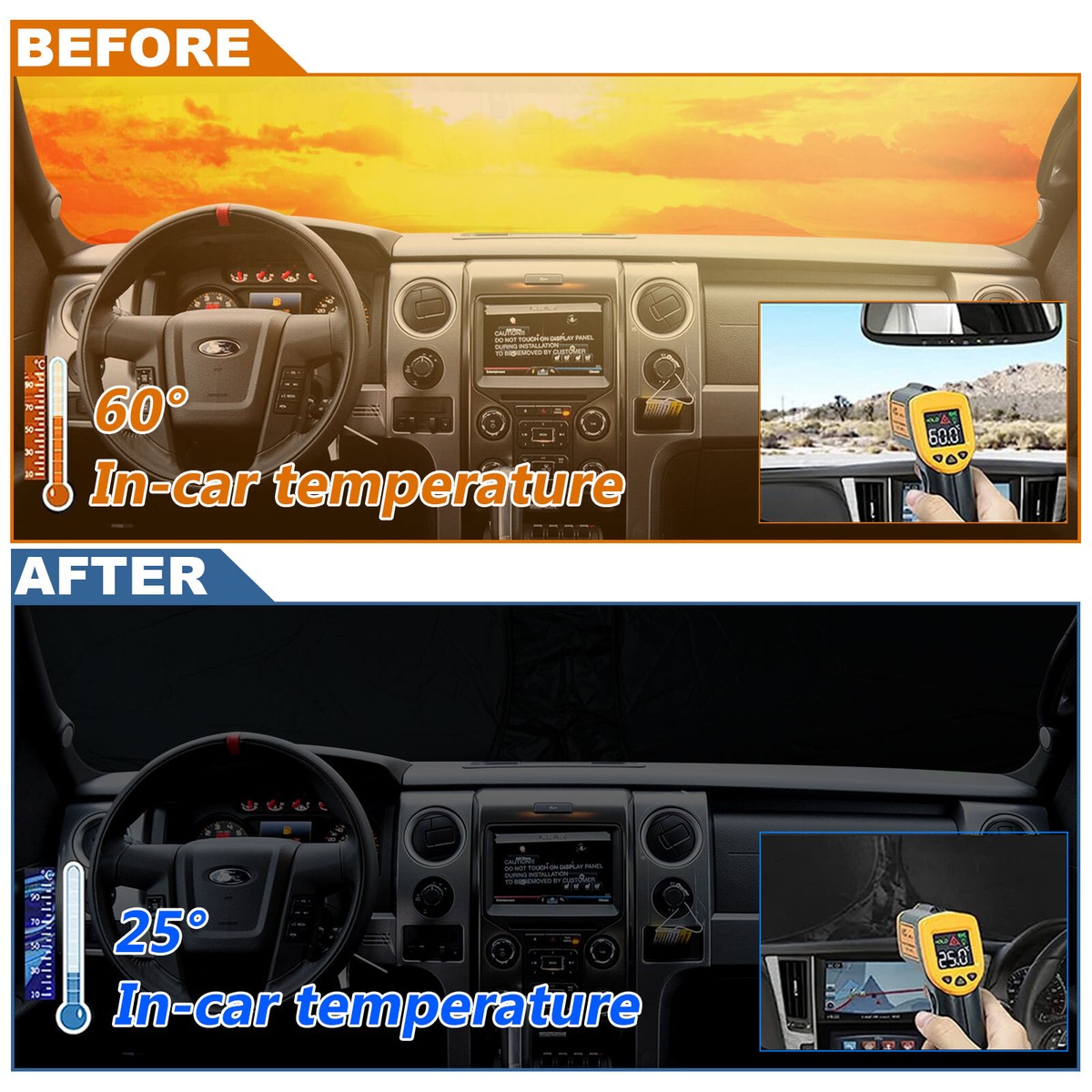 Custom Fit Windshield Sunshade For 2009-2014 Ford F-150 - Reflective UV Block