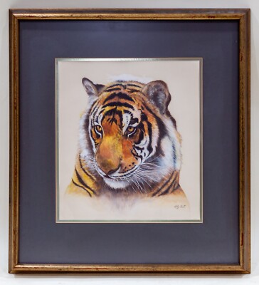 Unbenannt Tiger Wasserfarbe auf dem Papier Signiert Von Lilie Schnell Gerahmt