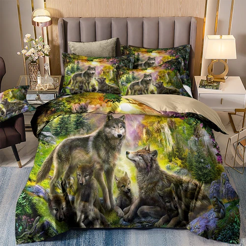 Wolf-Bettwäsche-Set Aus Microfaser – 3-teilig Mit 135x200 Cm Bezug & 2 Kissenbezügen, Weich & Bunt