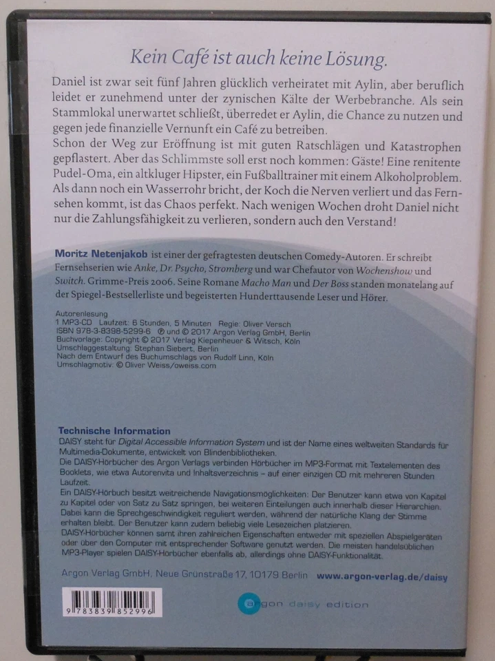 Café Hörbuch Milchschaumschläger Moritz Netenjakob MP3 CD DAISY Edition #T1323 - Bild 2 von 4