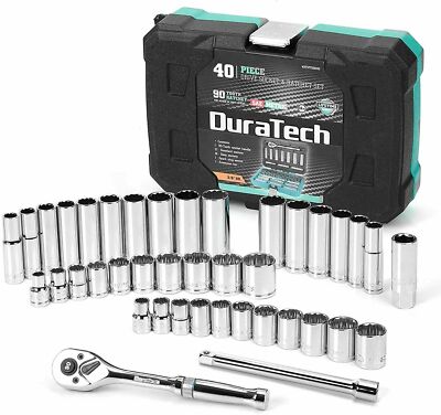 DURATECH 40 Pcs Standard Deep Mechanics Socket Set 3/8'' Drive in Metric SAE
