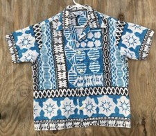 Vtg 60s 70s MADE IN HAWAII Barkcloth Button Shirt Abstract Hawaiian Abstract L