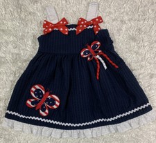 SOPHIE ROSE Size 12 Months Dress Patriotic Sundress Butterfly Applique Ruffle