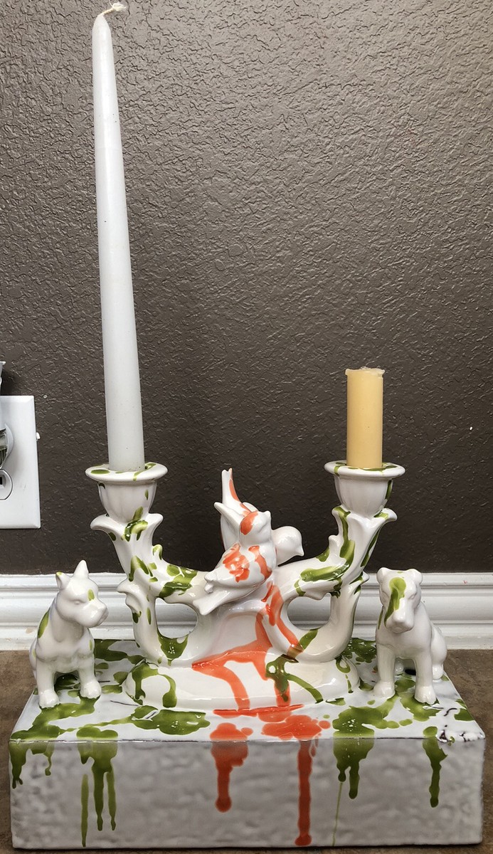 Anthropologie Fauna TAPER CANDLE HOLDER ART Love Bird Dog Nature