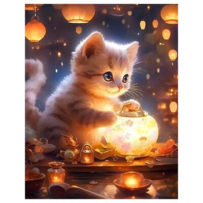 Kit DIY Diamond Art Painting Chat - Décoration De Table 5D, Avec Diamants, Stylo Et Support, à Réaliser Soi-même