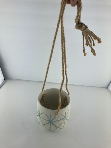 Satin Speckled Glaze Studio Pottery Turquiose Tribal Design Hanging Planter 5” - Picture 3 of 8