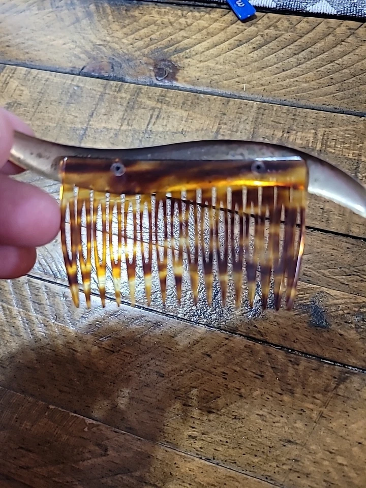 Винтажная расческа для волос RIVIERA FRANCE Gold Wavy Top черепаховый панцирь целлулоид 16 зубов - Изображение 4 из 4