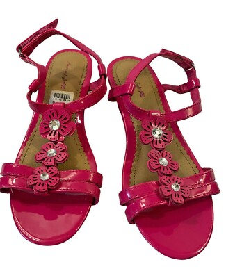 American Eagle Girls Hook and Loop Sandals Pink Dress Shoes Flowers Size 4
