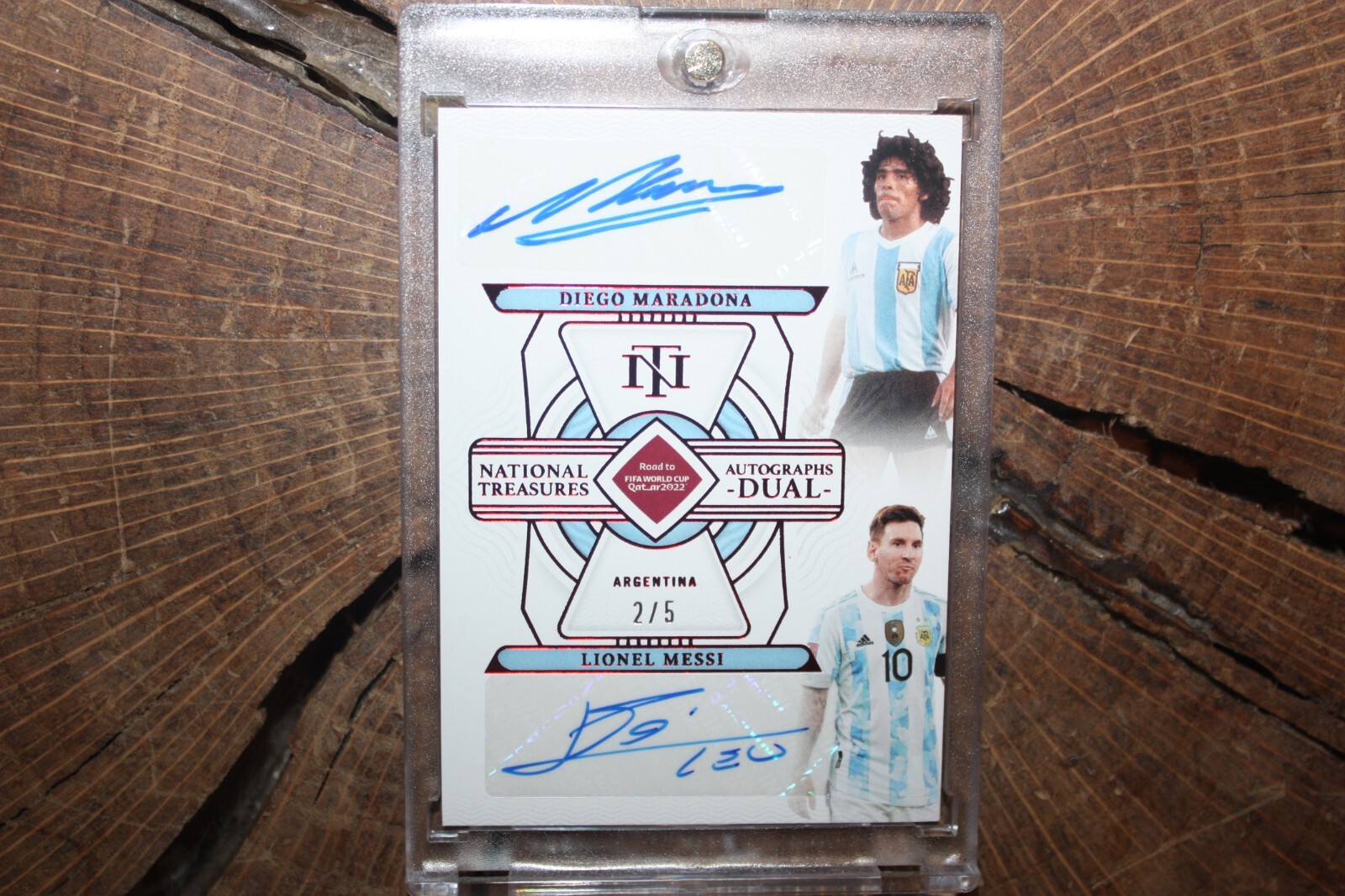 2022 PANINI NATIONAL TREASURES MESSI MARADONA DUAL AUTO CARD