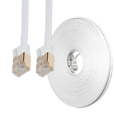 30FT CAT7 CAT 7 Flat Cable Shielded U/FTP LAN RJ45 Internet Router Patch White