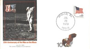 APOLLO 11 10th ANNIV OF MOON WALK, APOLLO, PA.  FLEETWOOD GOLDEN CACHET SC 1618C