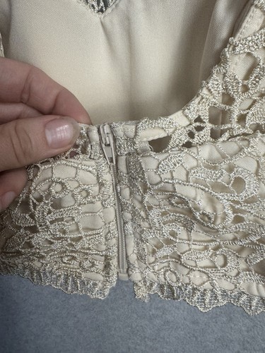 Sequins Hearts Lace Crop Top Champagne Open Back Zip Halter Top 90s Y2K Sz 3 - Picture 8 of 14