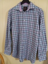 Tattersall London Mens Long Sleeve Plaid Shirt 16 1/2 34/35 Blue Lavender