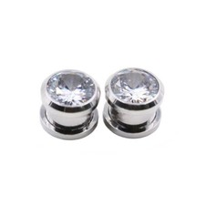 Stainless Steel Biker CZ Ear Tunnels Plugs Gauges Earlets Stretchers Expander