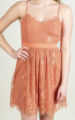 Forever 21 Exclusive Peach Clay Lace Short Spaghetti Strap Dress S Medium  EUC | eBay
