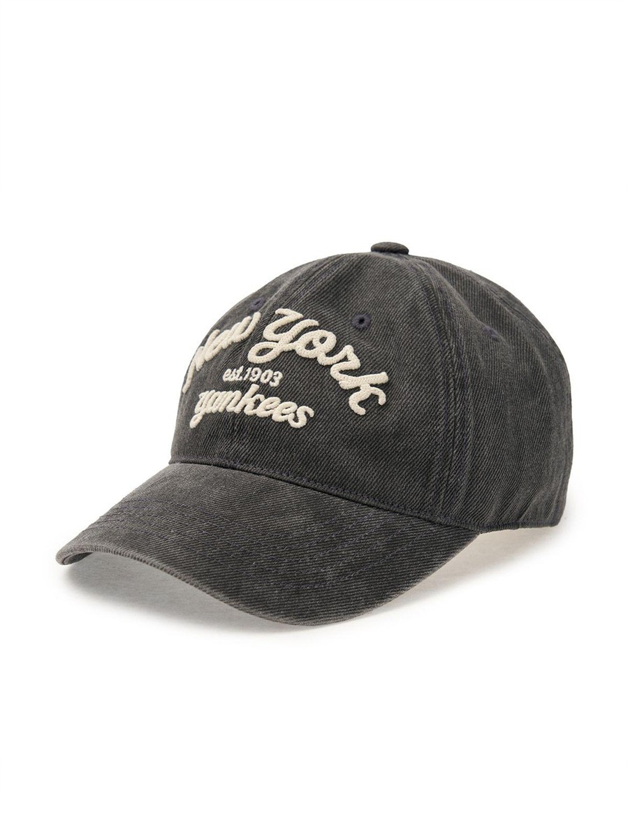 ★MLB Korea★ W Fit Pigment Unstructured Ball Cap NY Charcoa Genuine MLB Varsity Lettering Pigment Unstructured Ball Cap