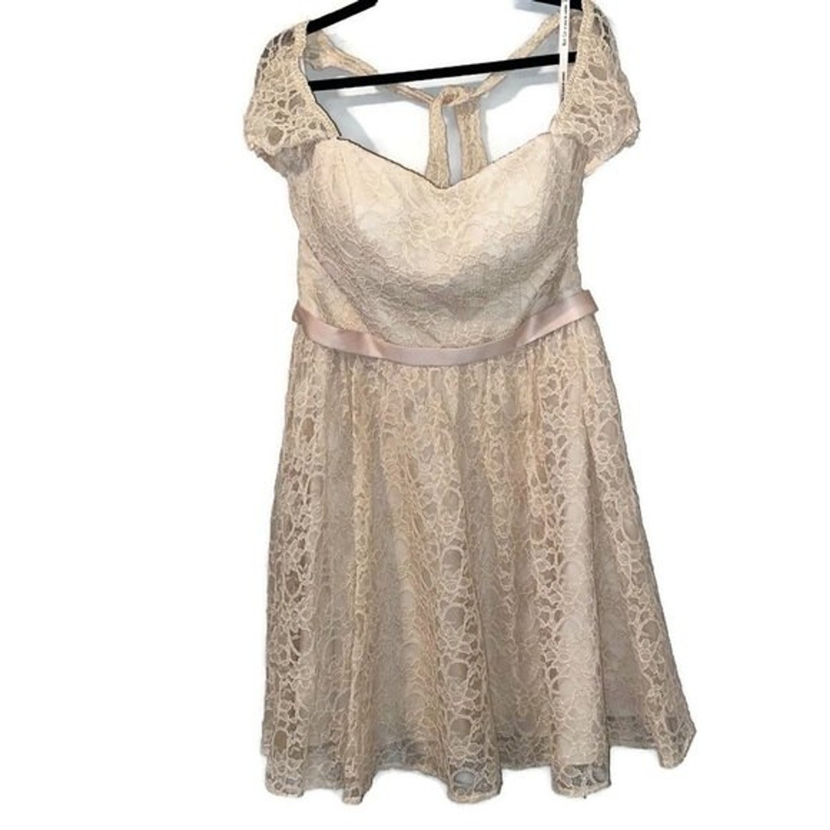 Mori Lee Madeline Gardner Bridal Formal champagne lace short length dress  18 | eBay