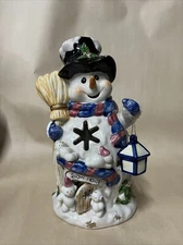 Home & Garden Party Ceramic Snowman w/Latern 11" Tea light House Candle Holder