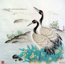 Chinese 100 real natural silk thread,su hand embroidery kits:cranes 8"